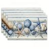 Tovagliette Rettangolari Set Guscio di Conchiglia Stella Marina Strisce Blu Stile Costiero Acquerello Decorazioni per Tavolo Cucina Spiaggia Nautica 4pz 6pz 8pz