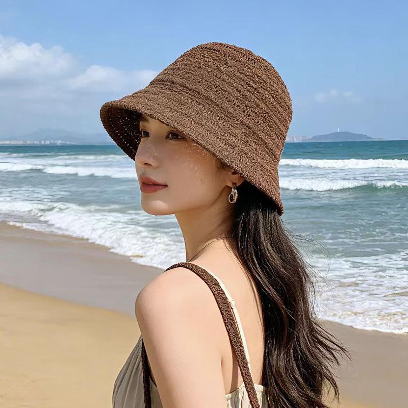 Summer New Visor Hat Woven Hollowed Out Travel Straw Hat Sunscreen Hat Bucket Hat