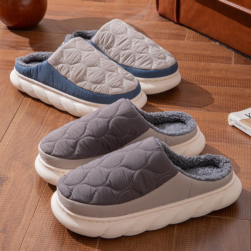 Large size cotton slippers non-slip waterproof down cloth indoor warm home thick bottom slippers home winter