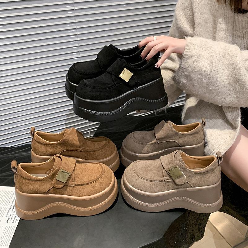 Leather Platform Women's Spring New Small Height Increase Casual Velcro Loafers