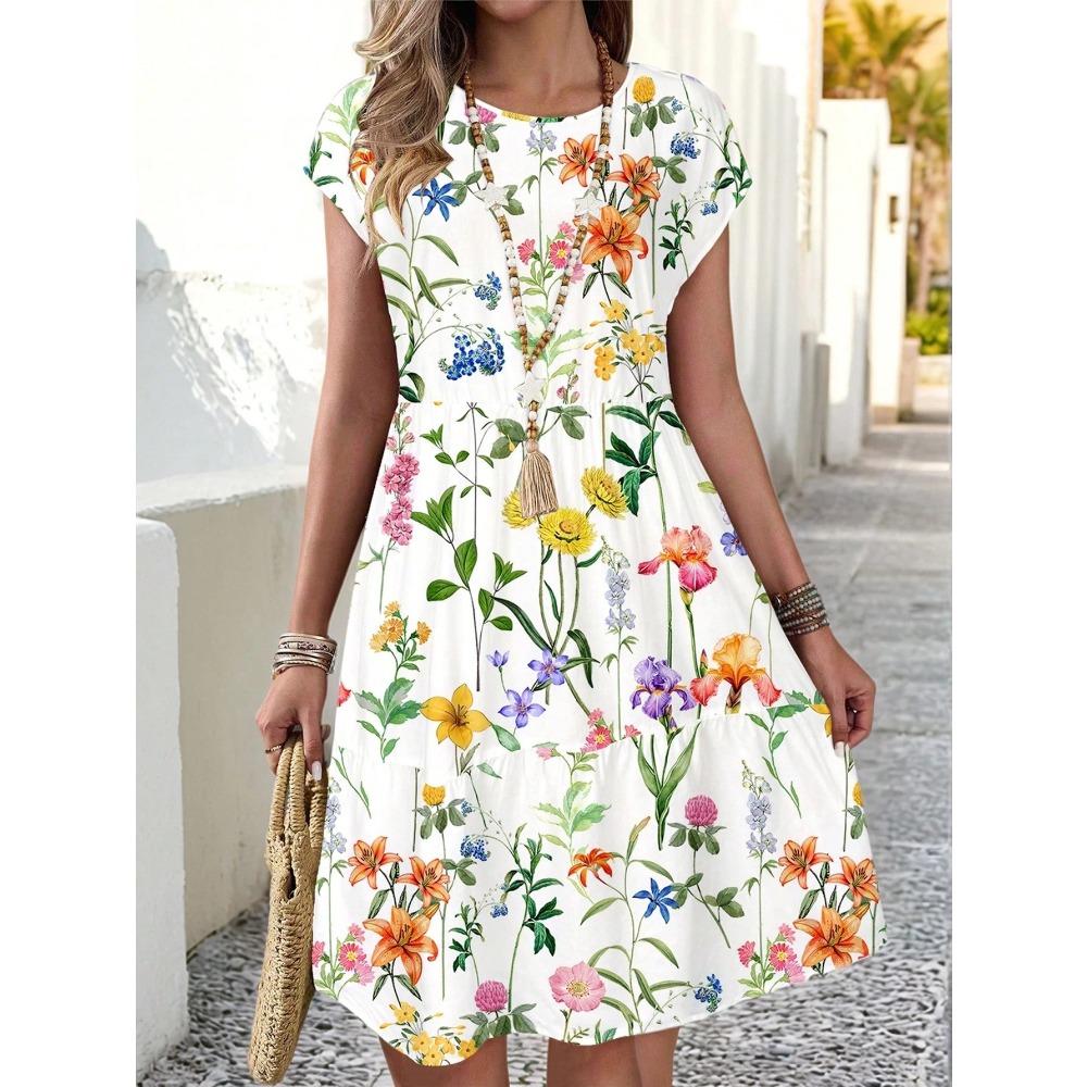Fashion Casual Floral Print Women's Dress Short Sleeve Mini Dress Beach Vacation Dress Y2k Sexy Dress Casual Nightie Homewear