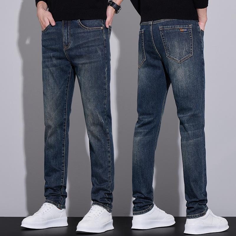 Spring And Autumn Winter New Men'S Thick Jeans Slimming Straight Stretch Business Versatile Long Pants