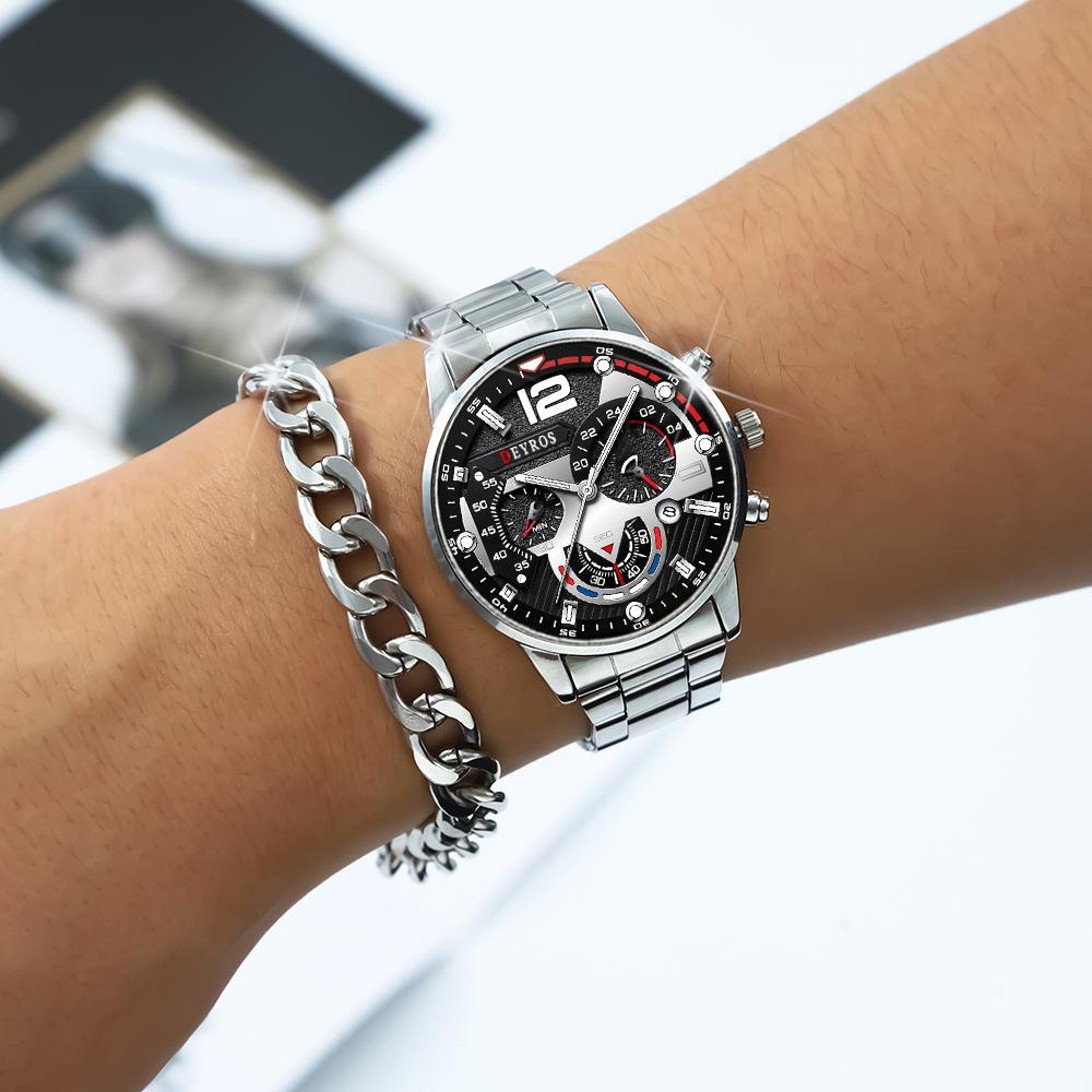 Set da 3 Orologi, Braccialetto Anello per Orologio, Orologio da Uomo, Orologio con Cinturino in Acciaio, Orologio al Quarzo