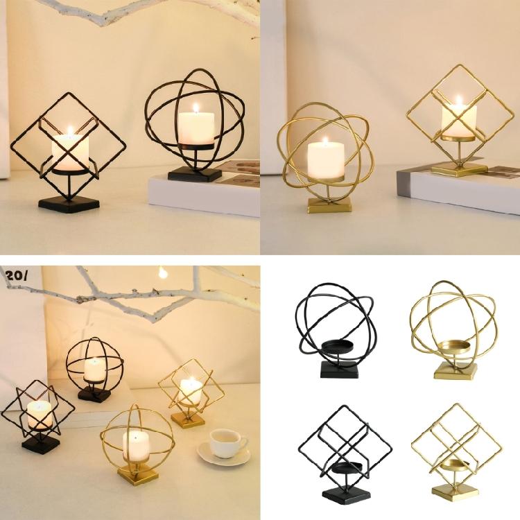 Nordic Iron Candle Holder Hollowed Geometric Square Globe Metal Tealight Candlestick for Table Centerpieces Decors