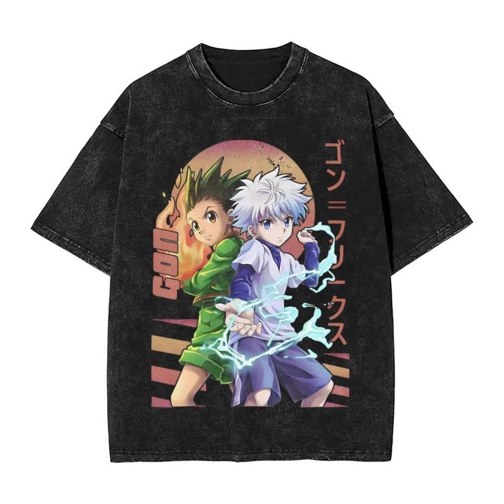 Hot Selling HUNTERHUNTER Shizuku Murasaki Print TShirt Unisex Vintage Washed Loose Top Casual Cotton New Summer Tee