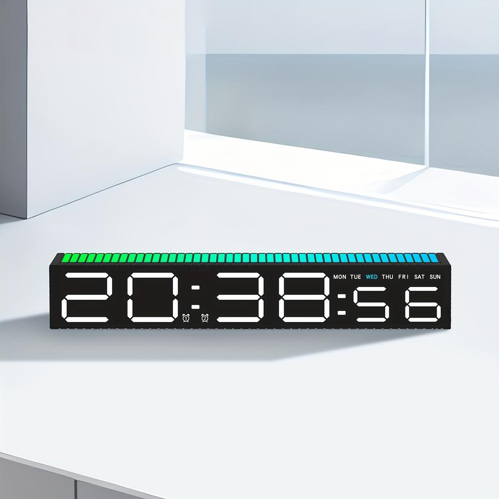 Modern LED Dijital Alarm Saati, Ruh Hali Işığı Hacim Kontrolü USB Güçlü, Renk Değiştiren Gece Lambası, Şık Siyah Dikdörtgen Tasarım