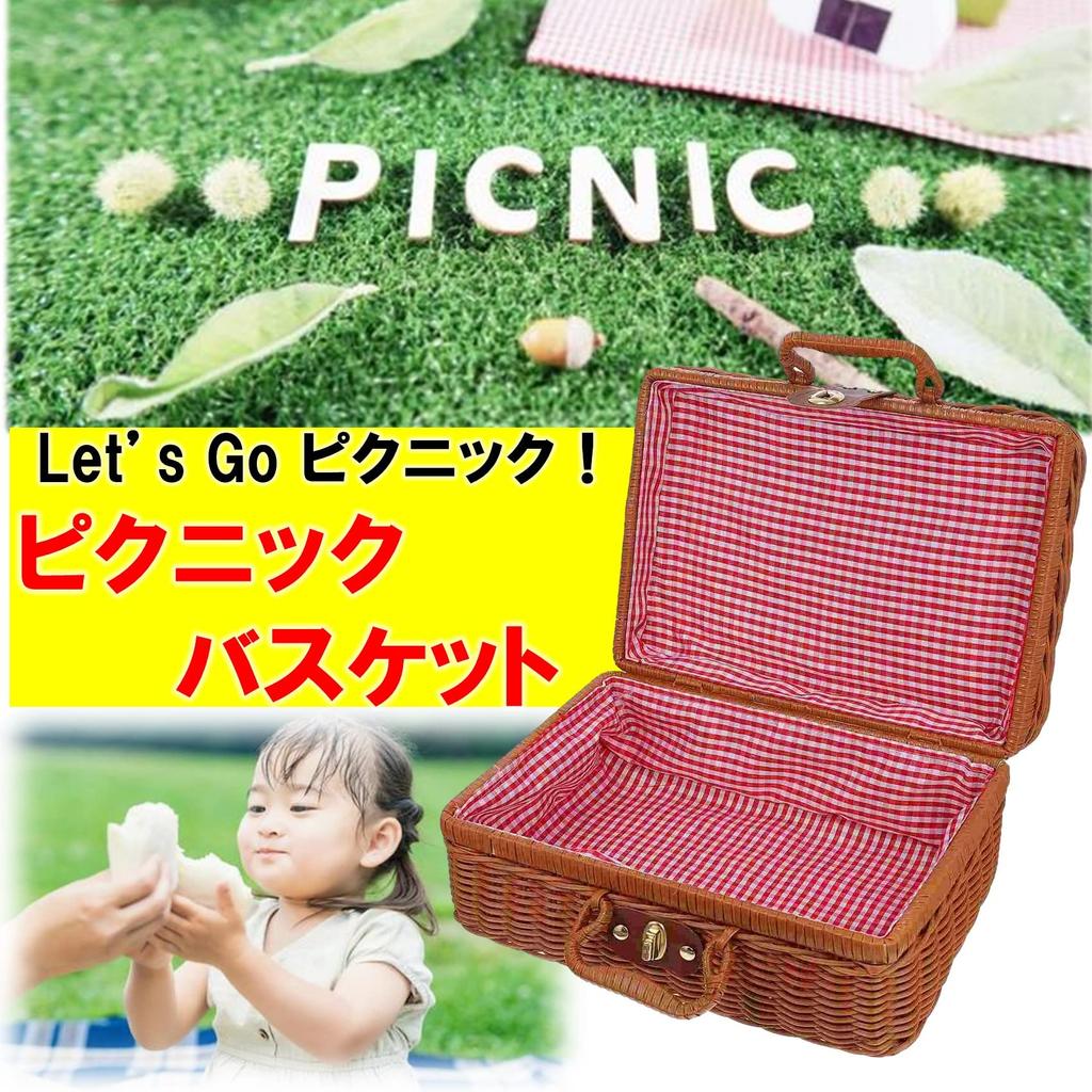 NOELAMOUR Picnic Basket with Stylish Wooden Picnic Lunch Fabric 26x17cm Lid, Basket, Upholstered,