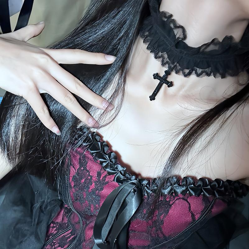 

Двойной кружевной крест эластичное кружевное кольцо на ногу ожерелье чокер готический античный кружевной ободок