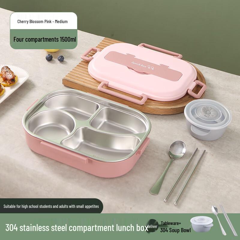 ZISIZ Portable Divided Bento Box with Cutlery Set
