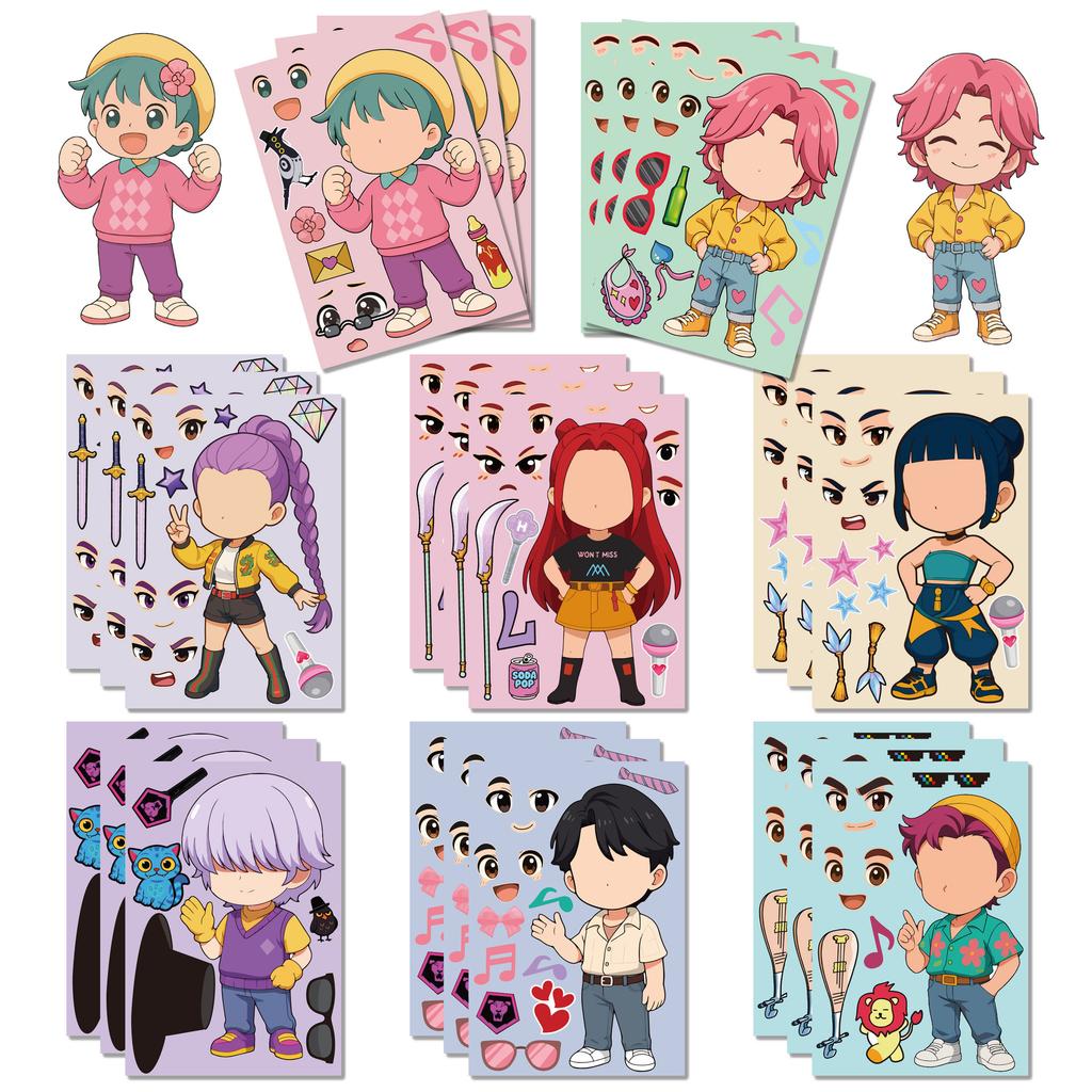 Kpop Witch Girl Cartoon Stickers Make a Face Interactive Kids Creative Dress Up Anime Stickers