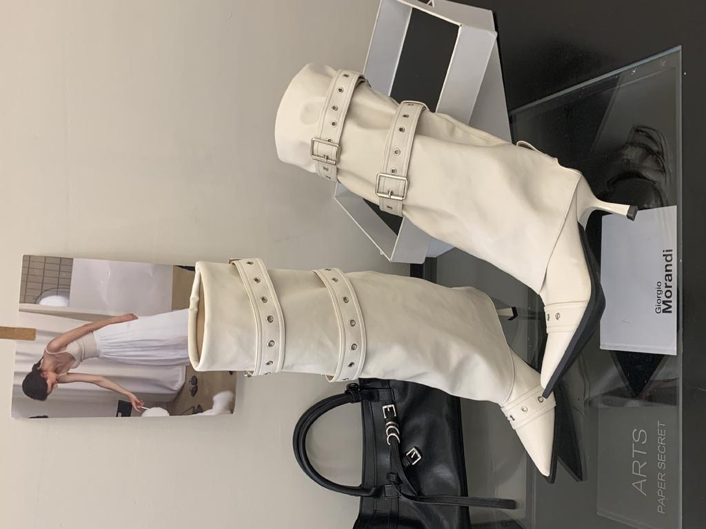 Maillard boots riveted babes pleated piled pants tube boots 2025 new brown pointed boots women's autumn and winter