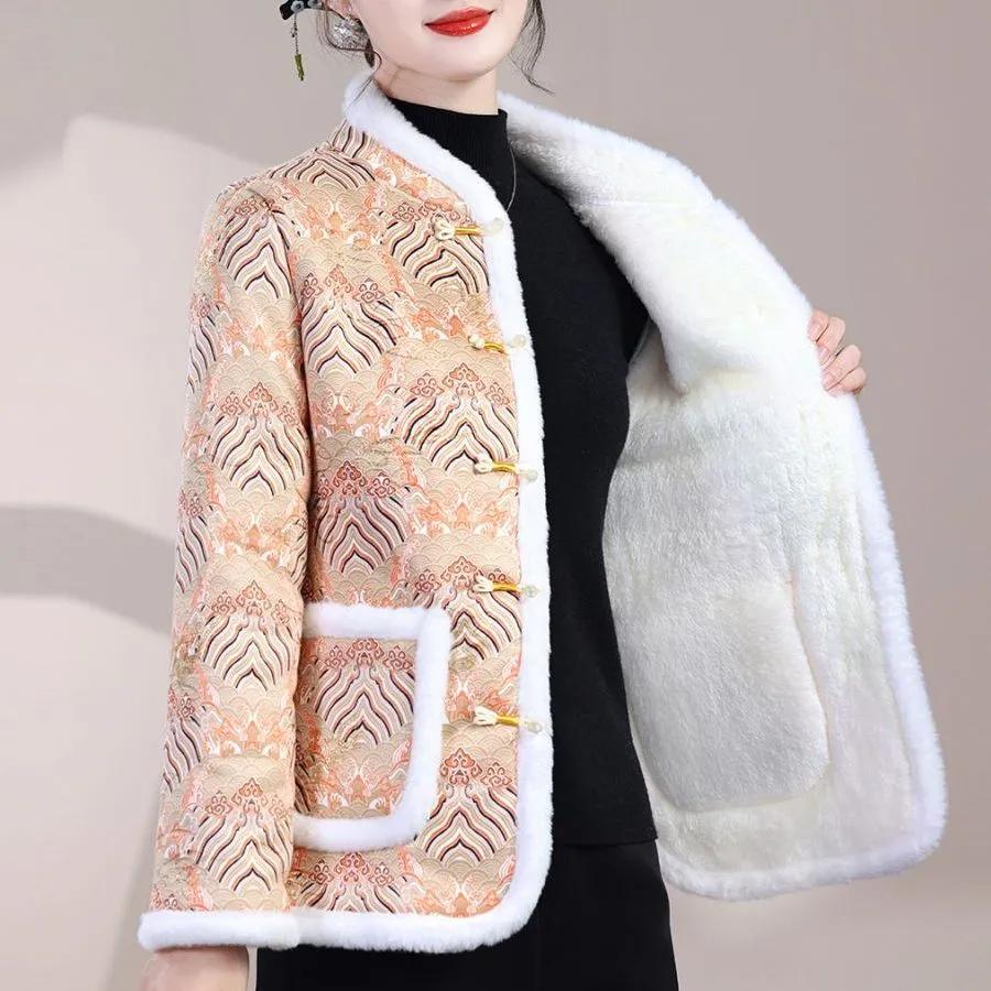 Winter Women's New Year's Padded Jacket Plus Velvet Thickened Chinese Style Padded Jacket Spring Festival Chinese Style Padded Jacket