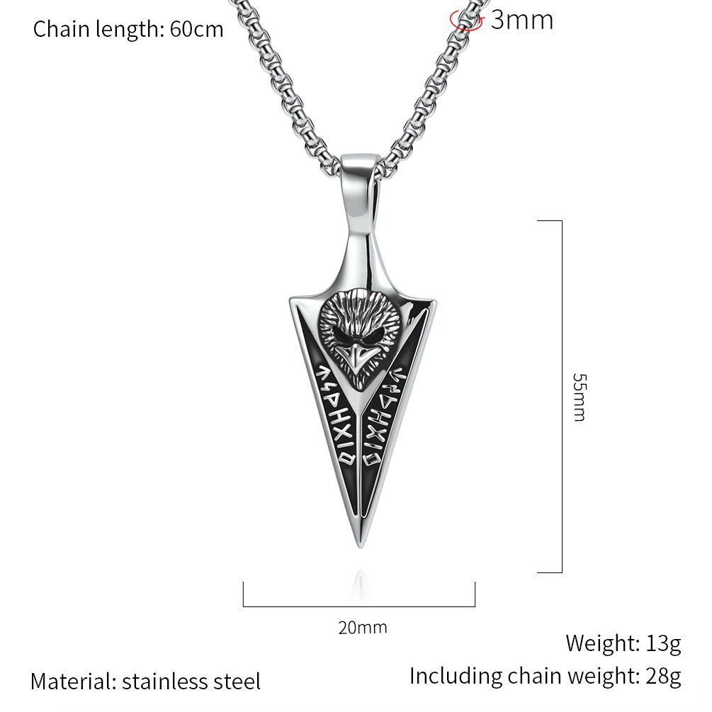 Retro Viking Rune Spear Arrow Crow Pendant Nordic Totem Raven Stainless Steel Necklace