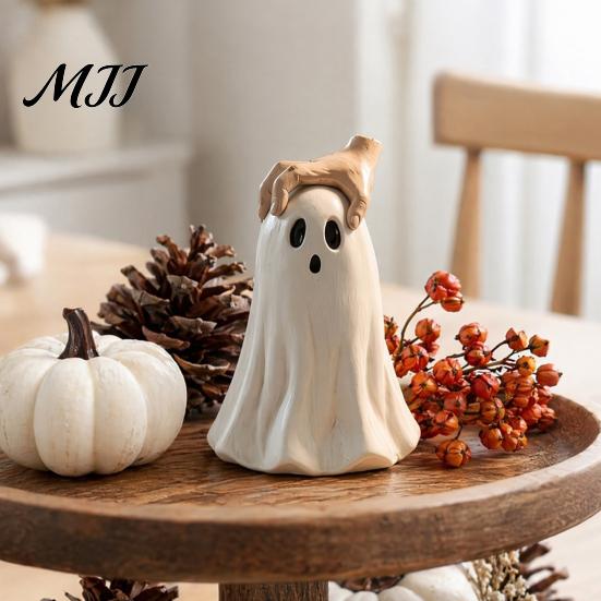 Small Ghost Decoration for Shelves Halloween Figurine, Cute Statue with Creepy Cape Fingers, Artistic Figurine Home Desk Party Decor, Funny