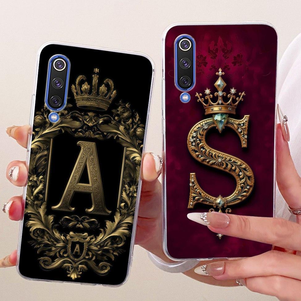 For Xiaomi Mi 9 SE Case Transparent Luxury Crown A-Z Letters 2D Flat Pattern Soft Casing For Xiaomi Mi 9SE Cover M1903F2G