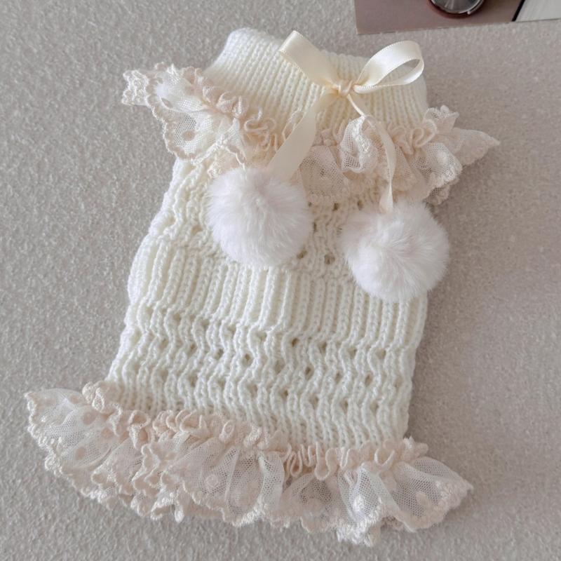 Fashionable Plush Balls Bows Adorned Leg Warmers with Lace Detail for Women's Hollowout Knitted Short Leg Covers Sleeves
