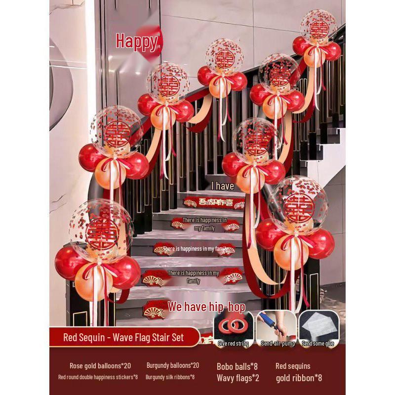 Tinsel Wedding Room & Stair Décor Set with Balloons - Bride & Groom's Side Decoration Kit