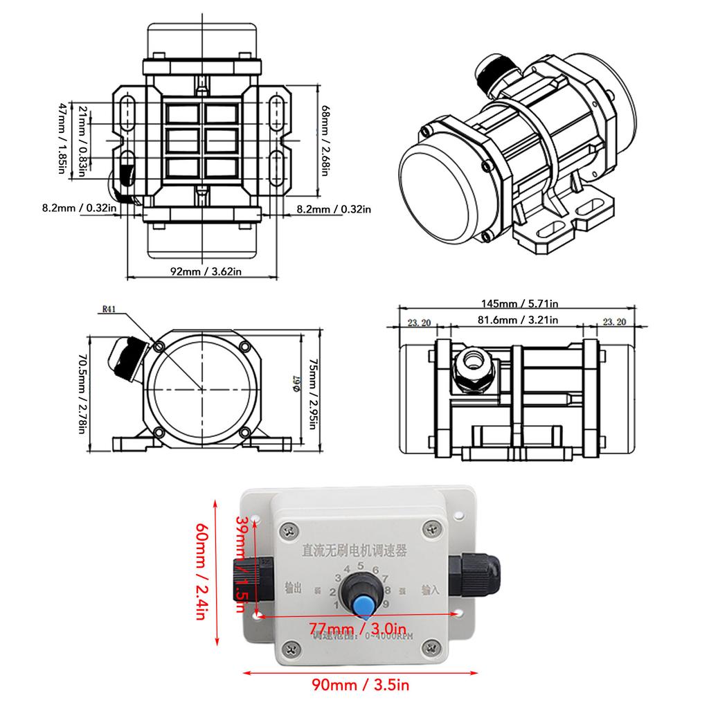 Motor de Vibración Sin Escobillas DC24V 4000RPM Velocidad Ajustable IP65 Impermeable Pequeño Motor Vibrador Eléctrico para Concreto
