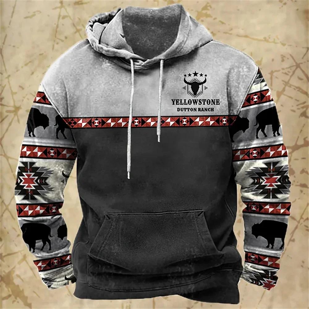 New Hoodies Sweatshirt Men's Hoodie 3D Cowboy Printed Pullover Oversized Men’s Tops Male Yellowstone Loose Vintage Clothes Hot