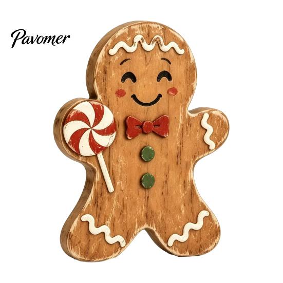 Small Wooden Candy Cane Decor Christmas Gingerbread Man Decor, Rustic Gingerbread, House Figurines, Xmas Cute Lady Figurines Tabletop Ornaments