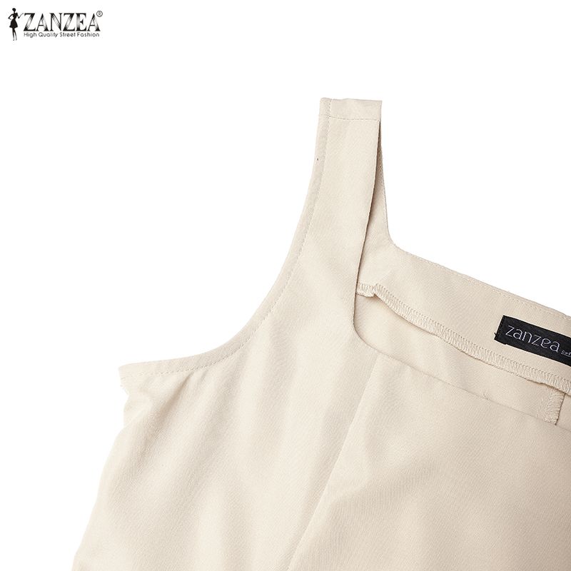 ZANZEA Women Elegant Square Collar Casual Sleeveless Midi Dress