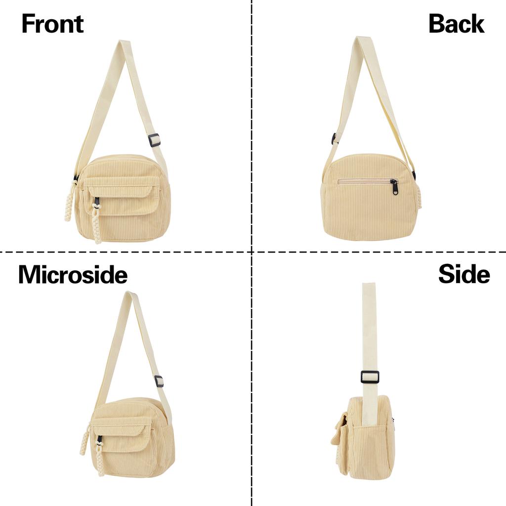 Korean Corduroy Messenger Bag Solid Color Canvas Fashion Casual Shoulder Bag Student Commuting Japanese Small Satchel