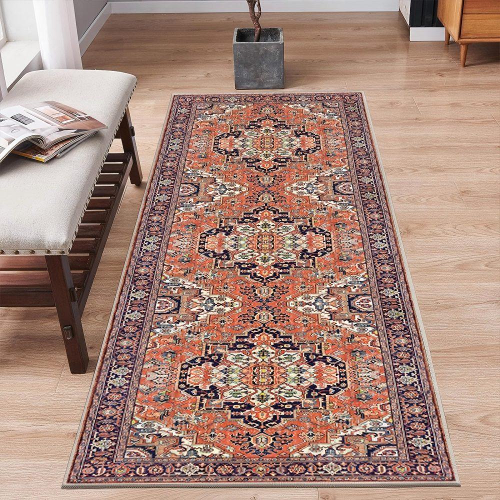 Crystal Velvet Soft And Non-Slip Vintage Boho Persian Carpet Laundry Room Hallway Kitchen Living Room Bedroom Mat