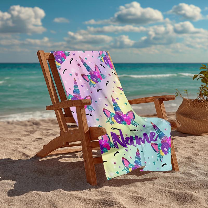 Custom Name Ultra-Soft Beach Towel with Unicorn Theme,Ideal for Pool - Camping, Diving - Perfect Travel Essential, Vibrant Beach Towel.