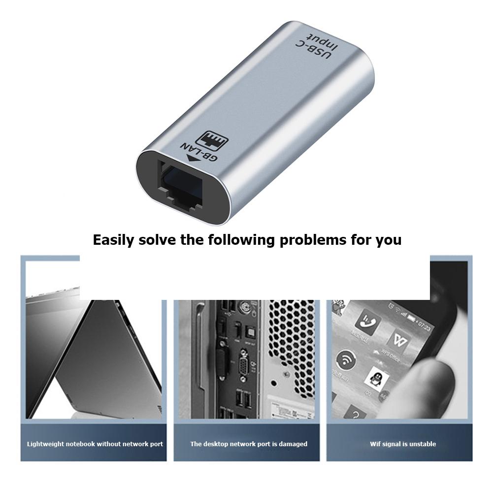 Convenient Simple Operation USB C Type-C Female to RJ45 Female Ethernet Gigabit Wired LAN Network Adapter