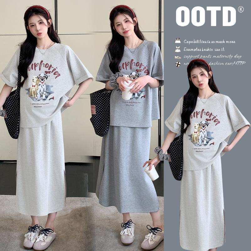 2026 New Oversized Casual Maternity Summer T-Shirt Set M