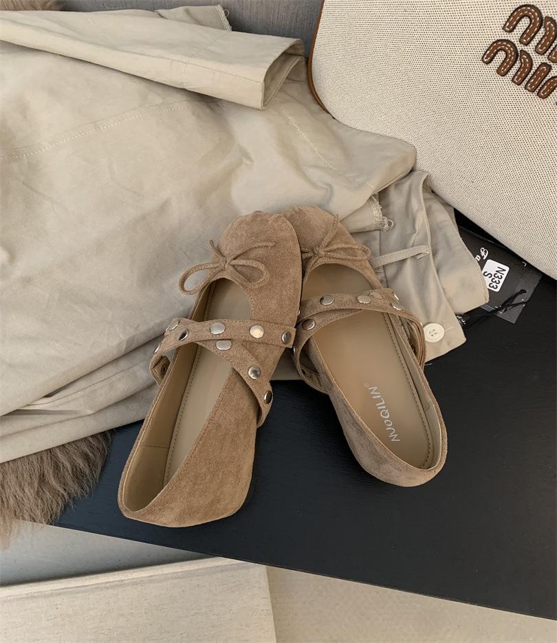 Niche design retro square head Mary Jane shoes ballet shoes flats autumn with skirt single shoes women's shoes