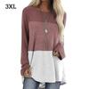 Women T-shirt Long Sleeve Round Neck Contrast Color Cotton Top