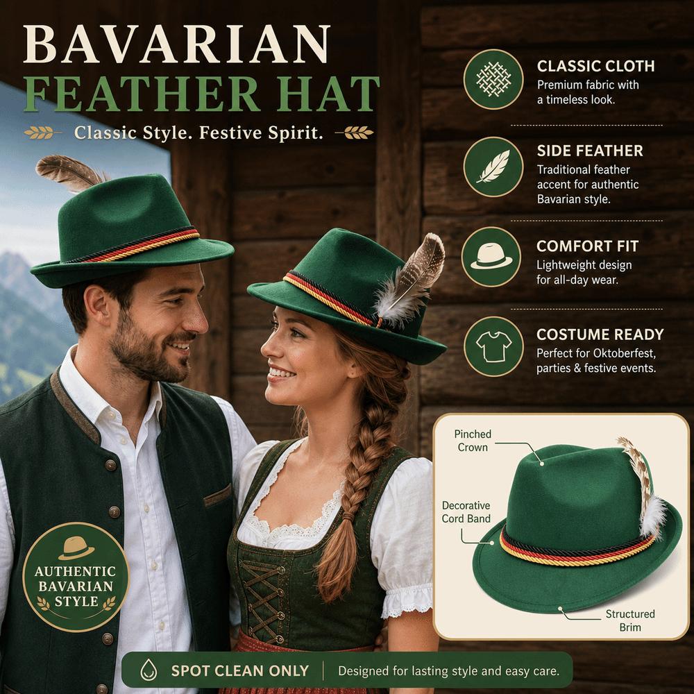 Decorative Side Cord Bavarian Feather Hat Structured Brim Jazz Cap New Costume Cap Men Women