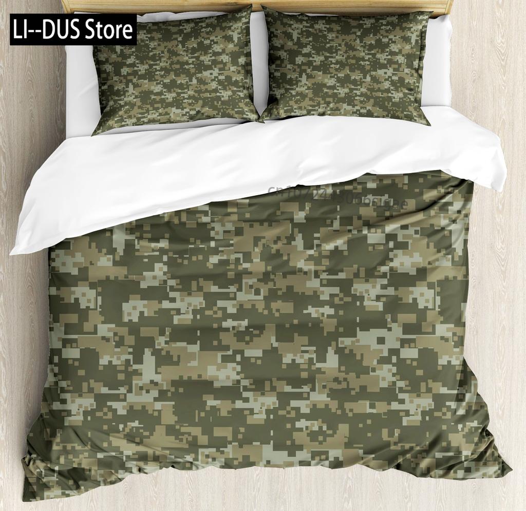 Camouflage Duvet Cover Set Abstract Soft Colors Pattern Decorative 3 Piece Bedding Set with 2 Pillow Sham Twin King Full Size