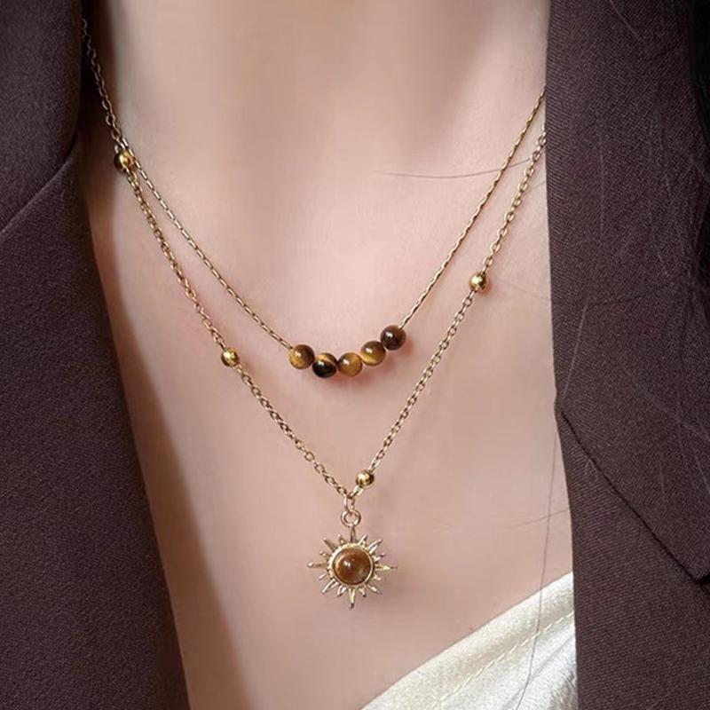 Vintage Natural Stone Beaded Bracelets Metal Star Pendant Necklace Bohemian Charm Jewelry Beads Texture for Women