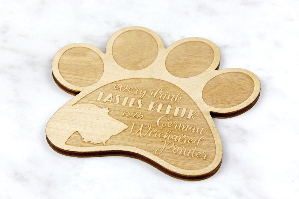 German Wirehaired Pointer - Mug coaster, engraved coaster with dog, gift for dog lover by Art-Dog brand