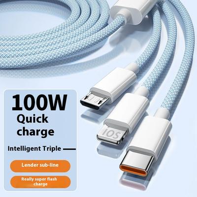 1/2PCS 1.2M 3In1 USB Type C Cable 66W Super Fast Charging Cables for Huawei Xiaomi Samsung OPPO Lightning Data Cord for iPhone