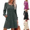 Women Square Neck Long Sleeve Solid Pocket Knit Midi Casual Dress