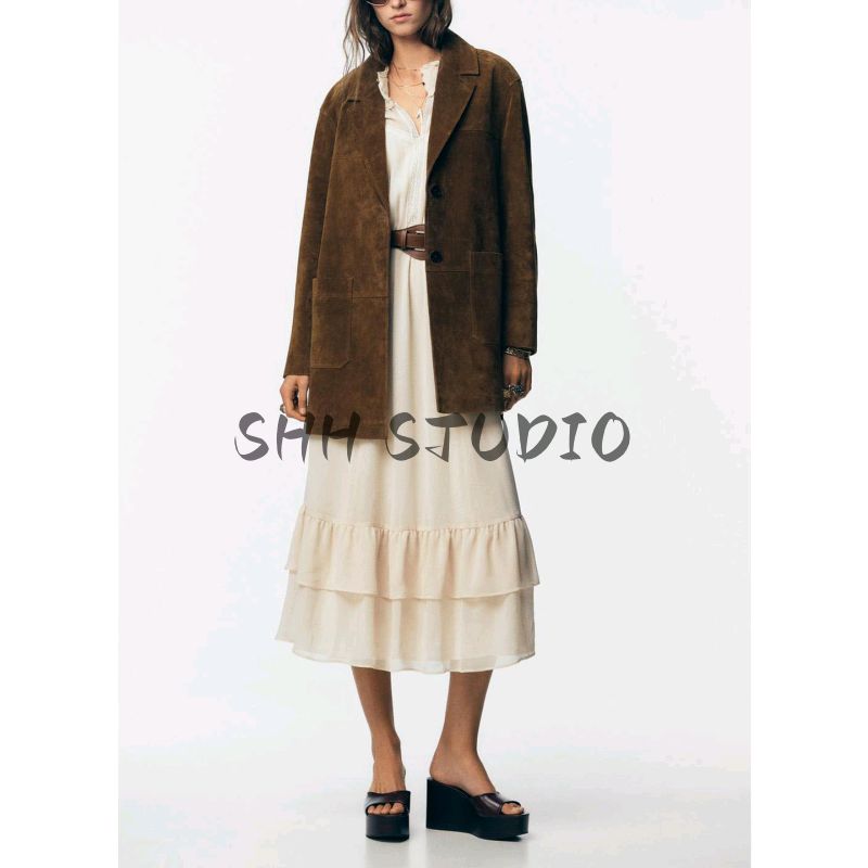 Autumn New Women clothes Retro Idle Style All-Match Suede Suit Long Jacket 3046255