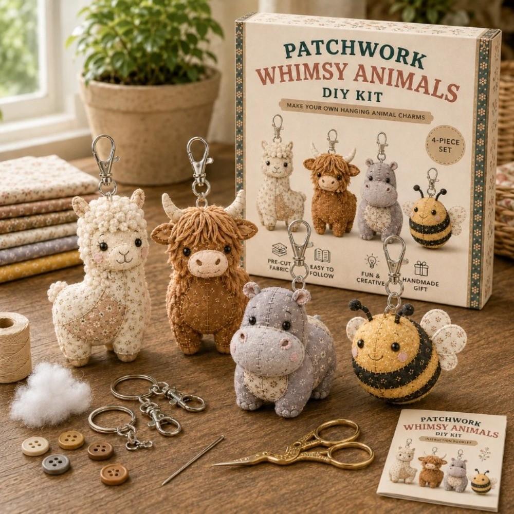 Vorgeschnittene Stoff-Patchwork-Tier-Sets Katze Hund Zwerg Handgemachte Schlüsselanhänger-Sets Schlüsselanhänger Basteln