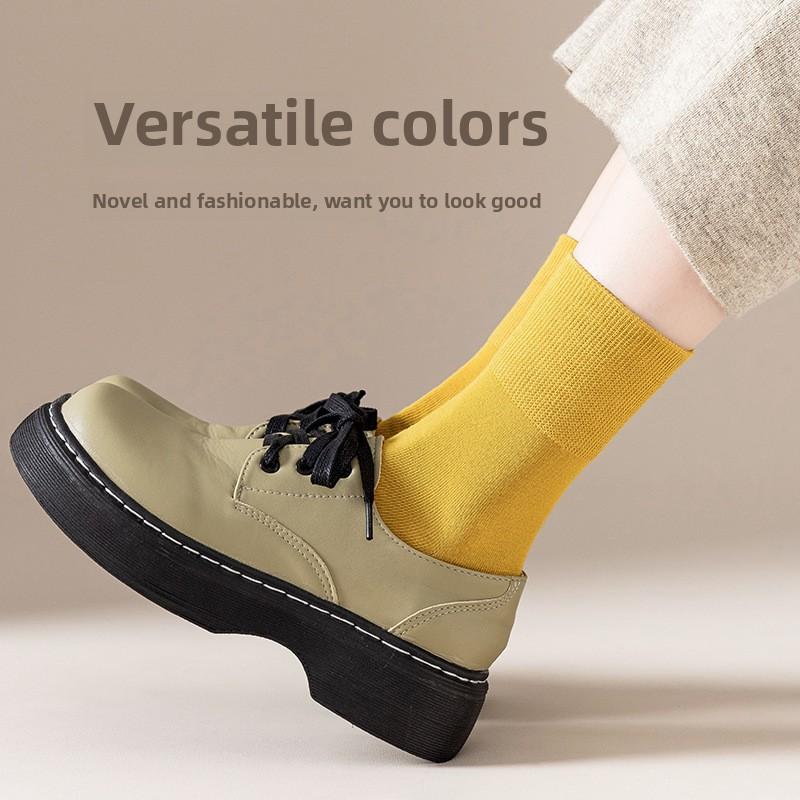 5 Pairs of Female Autumn and Winter Pure Color Cotton Sweat Absorbing Deodorizing Stockings