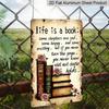 2D Flat, 1pc Vintage Inspirational Aluminium Sign "Life Is A Book" - 8"x12" Rustic Home & Library Decor, Motivational Wall Art Gift