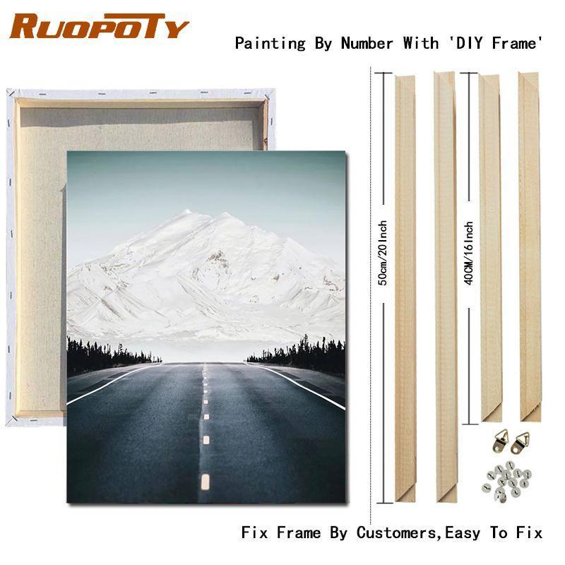 Ruopoty Oil Painting Digital Highway Art Unique Gift Hand-Painted Digital Landscape Painting Living Room Decoration