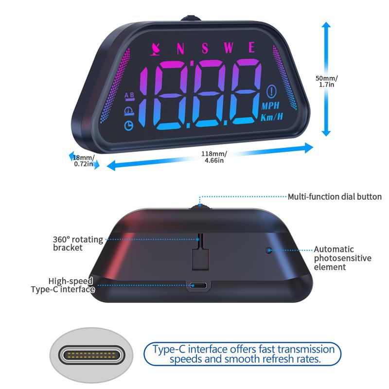 G23 GPS HUD Speedometer Color Backlight Car Head Up Display MPH KMH Time Gauge Compass Time With Overspeed Alarm Car Accessories