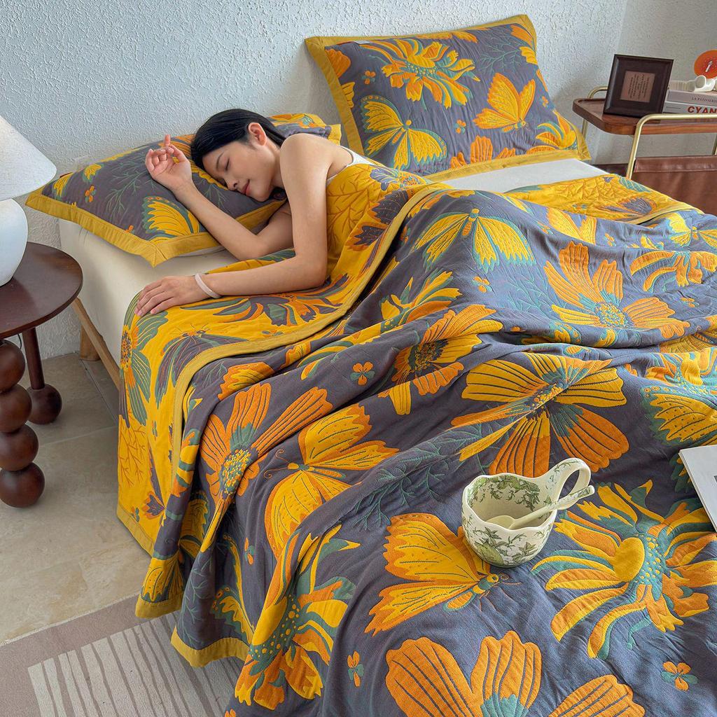 All-Cotton Yarn-Dyed Jacquard Gauze Blanket - Soft, Skin-Friendly Four-Season Bedspread