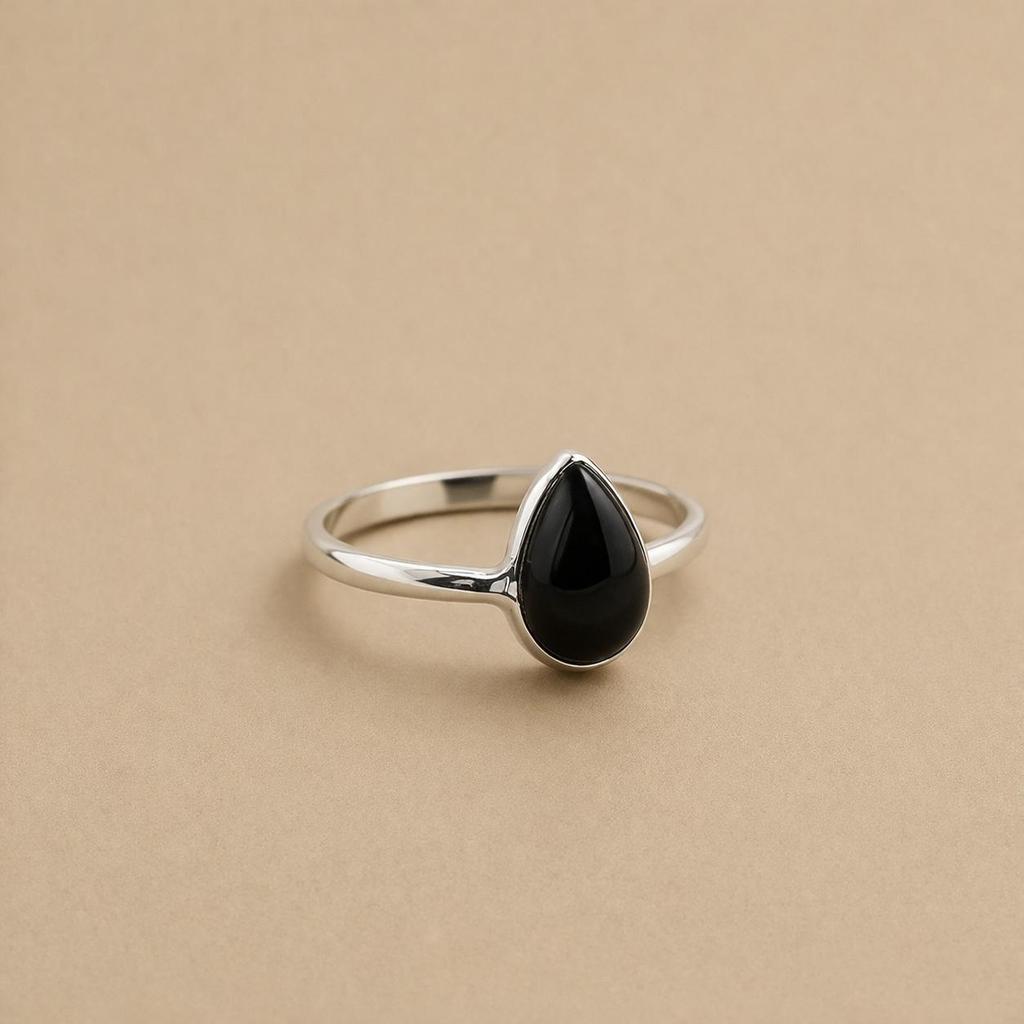 Black Onyx Pear Ring 7x10mm, 925 Sterling Silver Minimalist Ring, Dainty Minimalist Jewelry for Women