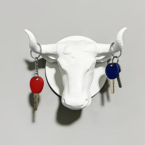 Unique Gift for Men Bull Head Hat Rack, Lightweight Wall-Mount Key Holder, Decorative Coat Heavy Duty PLA Wall Mount Hook, Retro Animal Hanger