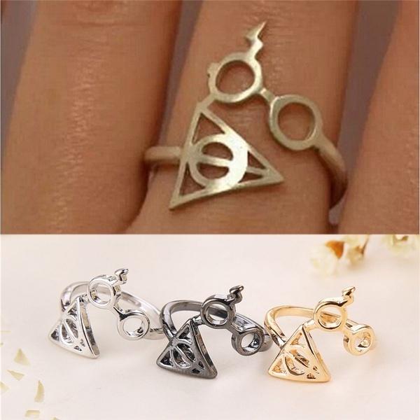 Women's Fashion Jewelry Harry Potter Deathly Hallows Glasses Ring Vintage Punk Gold Knuckle Finger Ri