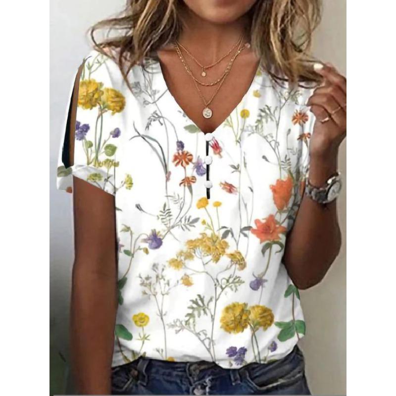 QICED Women's Fashion Casual Short Sleeve V Neck Blouses & Shirts