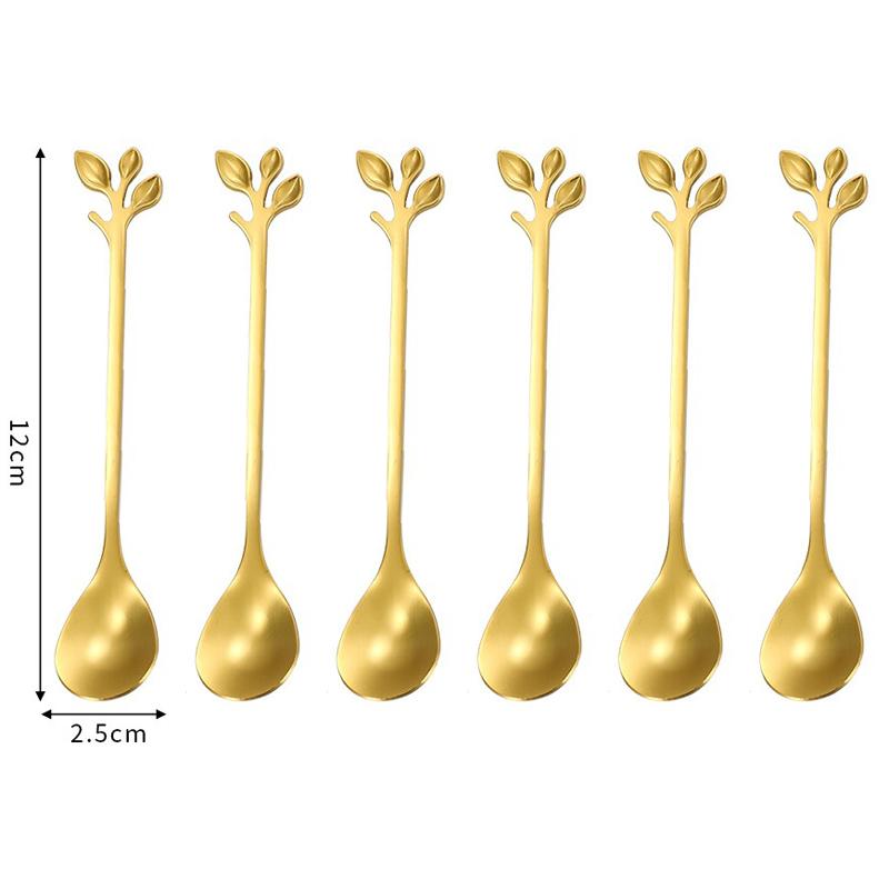 6PCS Stainless Steel Gold Coffee Spoon Tea Spoon Souvenir Spoon Dessert Tableware Kitchen Gifts Cutlery Set Decoration CJCC03 6Pcs